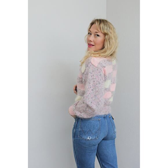 1980's Vintage Pastel Fleck Fuzzy Mohair Sweater ~ Women's Extra Small XXS XS - Picture 4 of 7